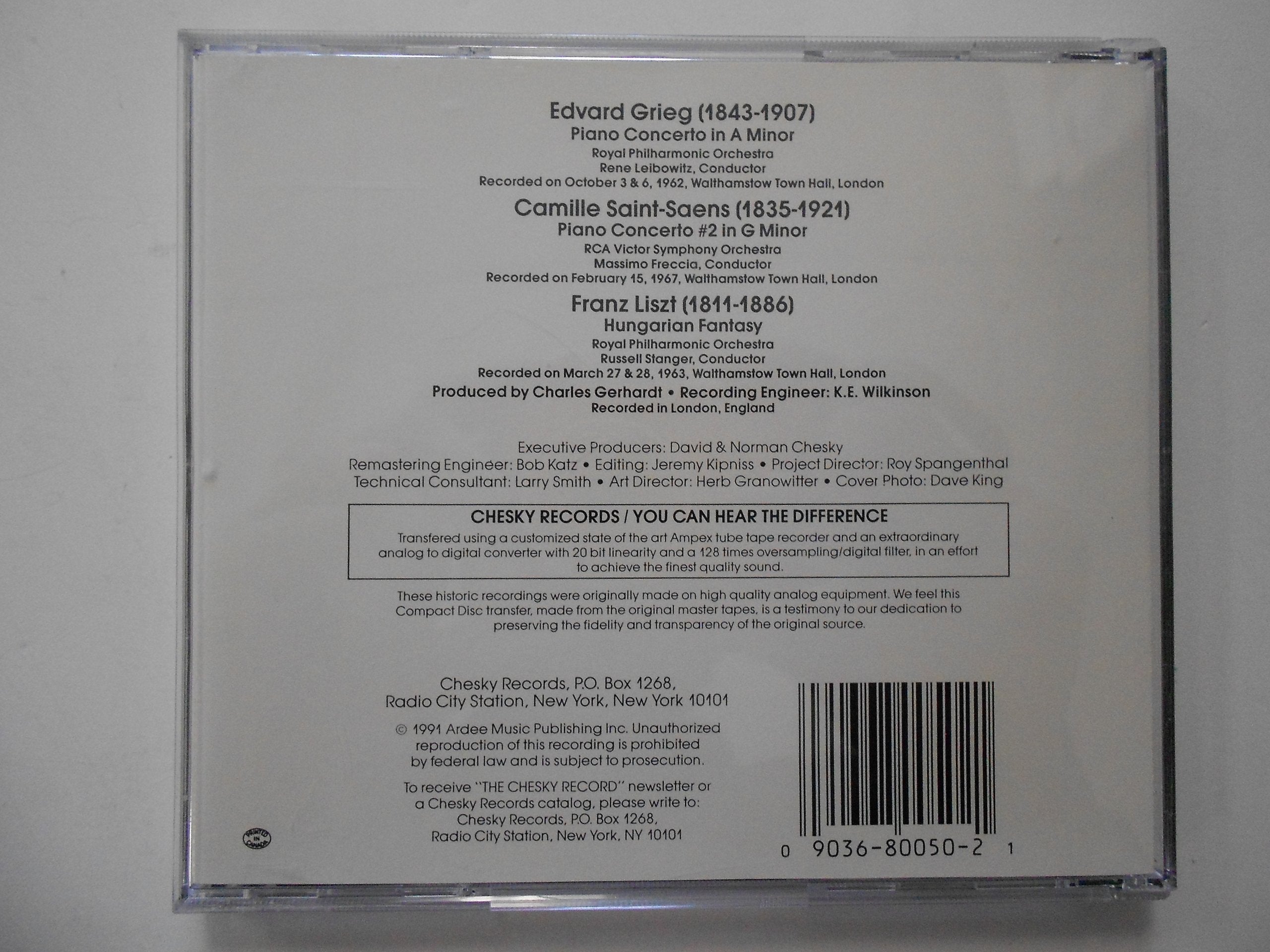 Grieg: Piano Concerto in A Minor / Saint-Saëns: Piano Concerto No. 2 in G minor / Liszt: Hungarian Fantasy used book depot