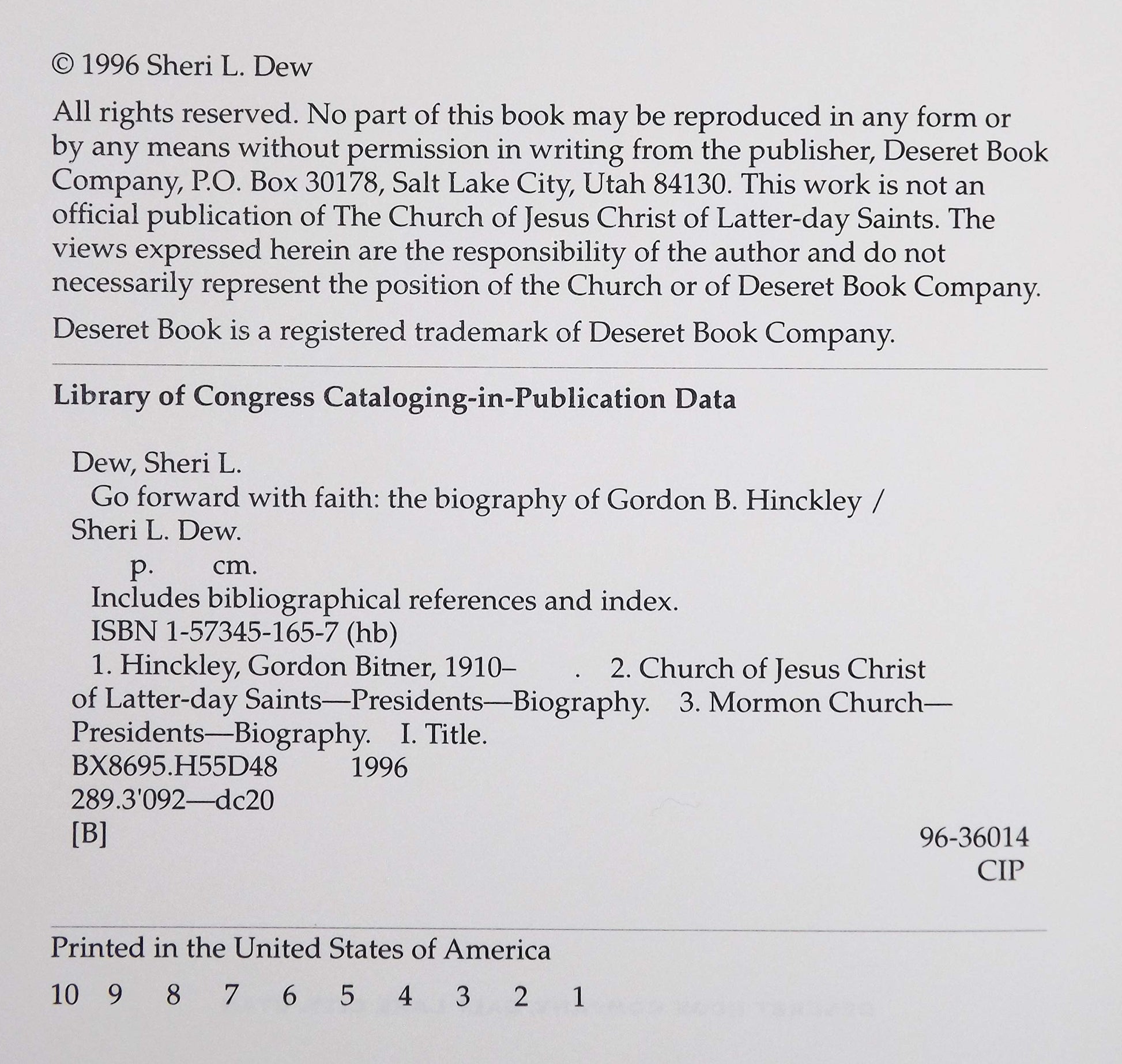 Go Forward With Faith: The Biography of Gordon B. Hinckley used book depot