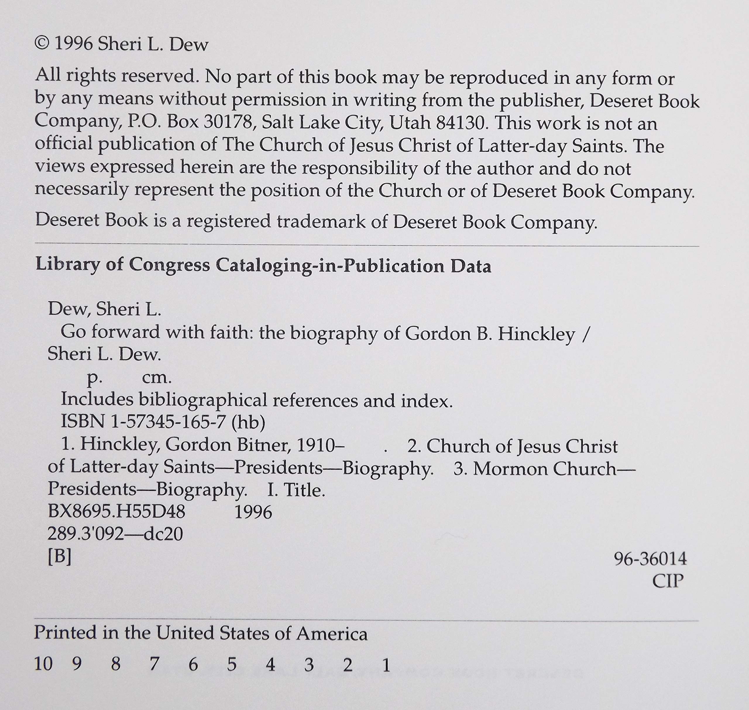 Go Forward With Faith: The Biography of Gordon B. Hinckley used book depot