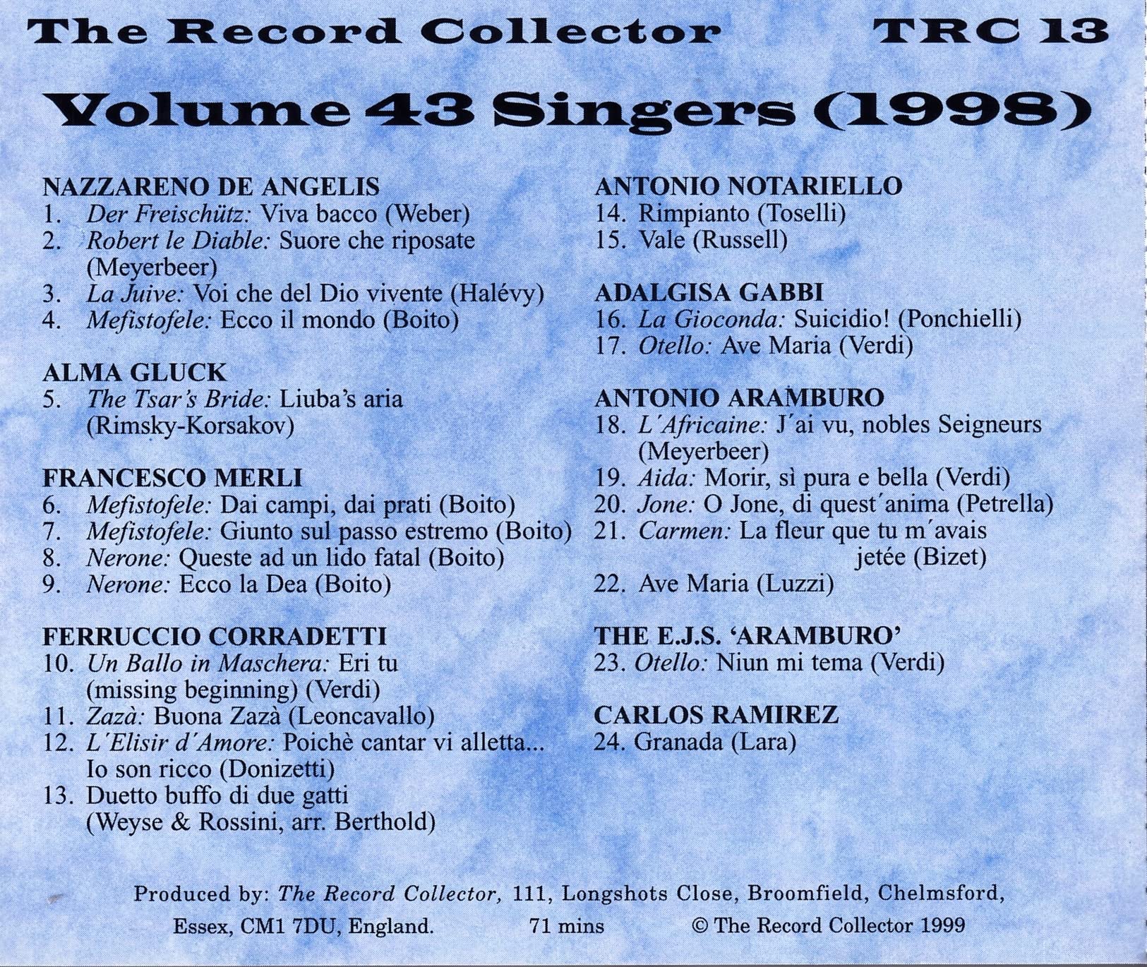 The Record Collector. Volume 43 Singers (1998) used book depot