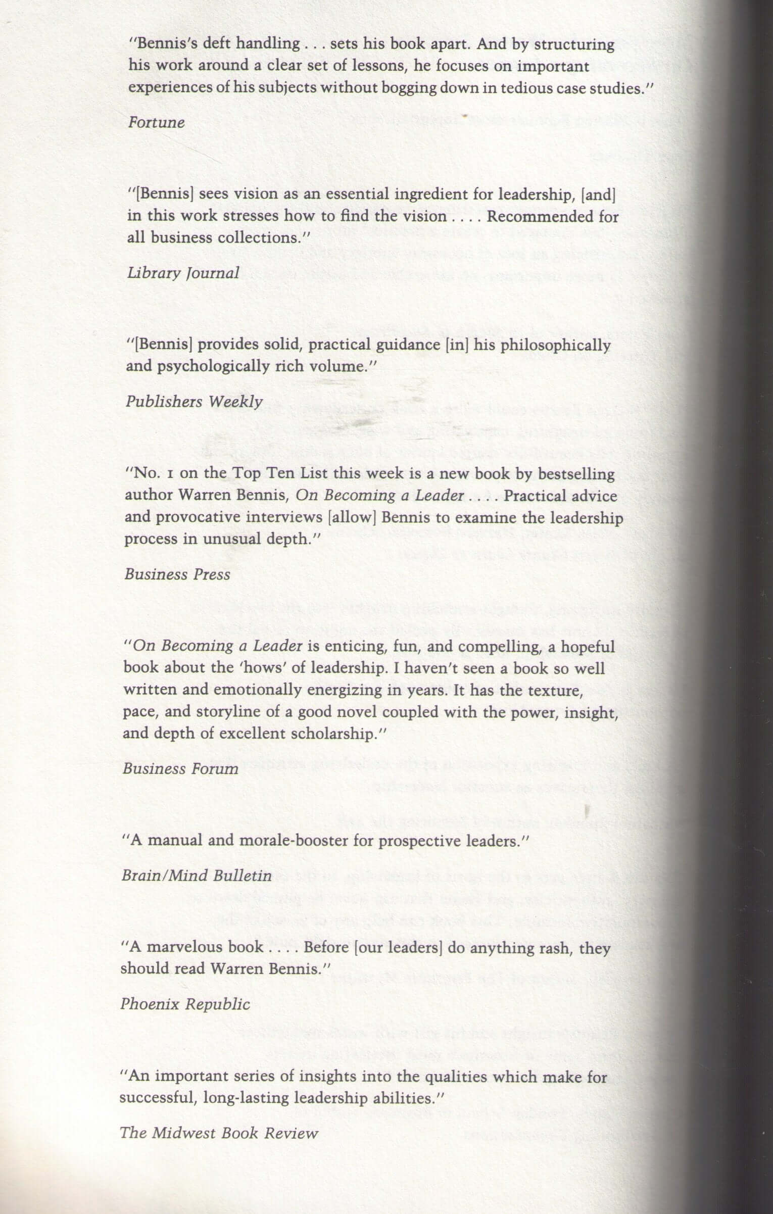 On Becoming A Leader used book depot