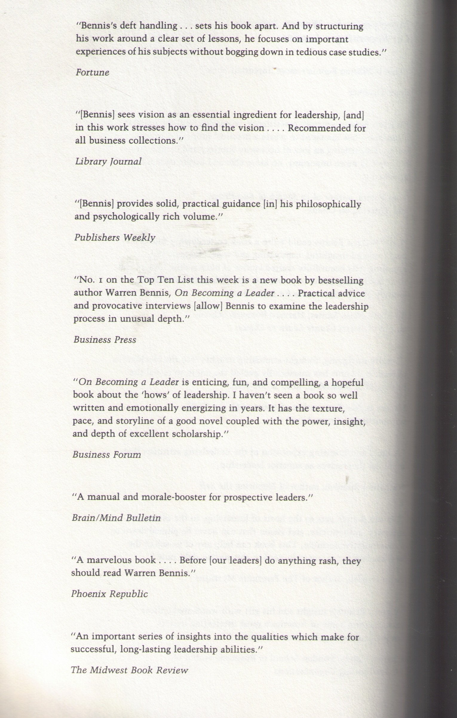 On Becoming A Leader used book depot