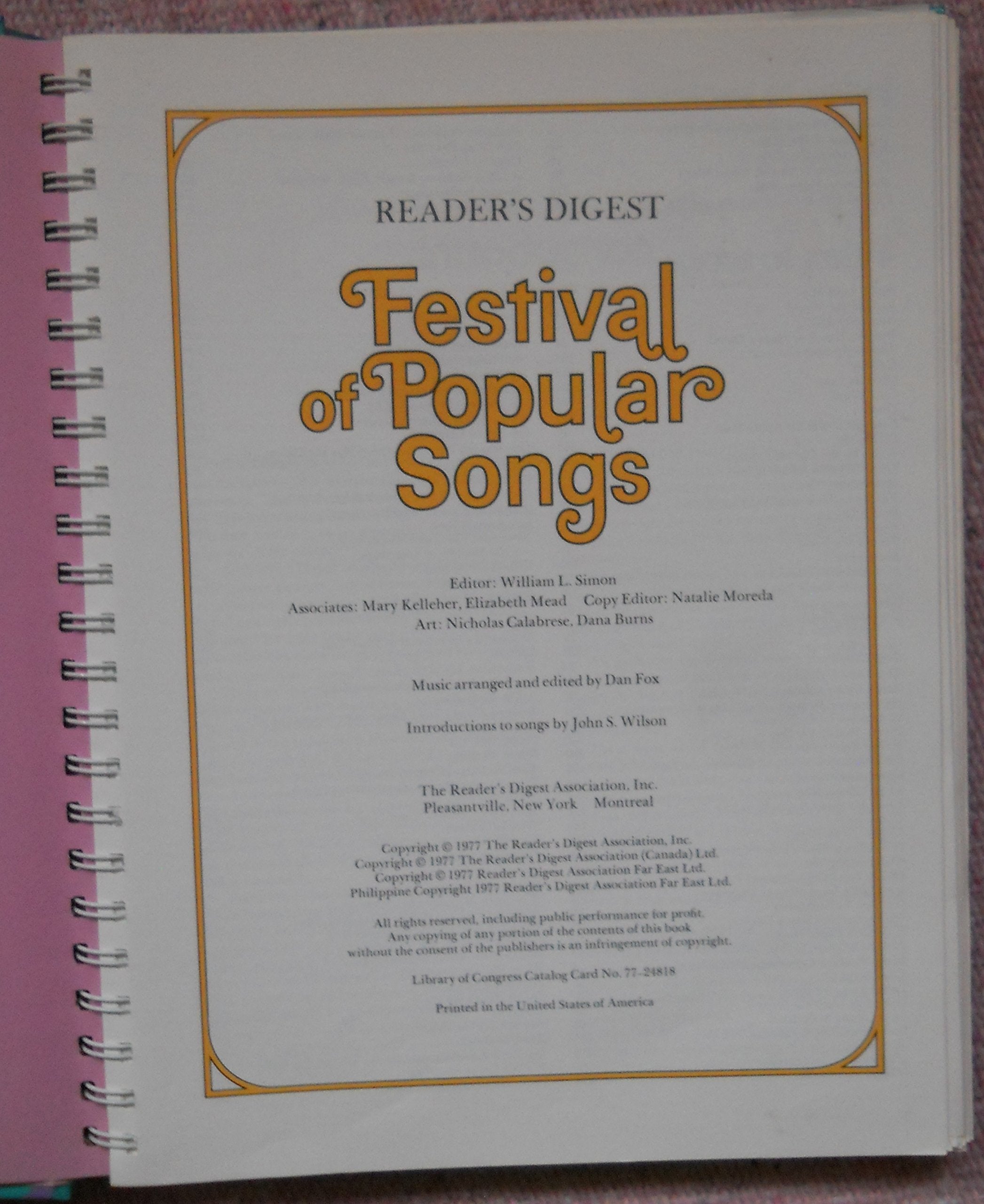 Reader's Digest Festival of Popular Songs used book depot