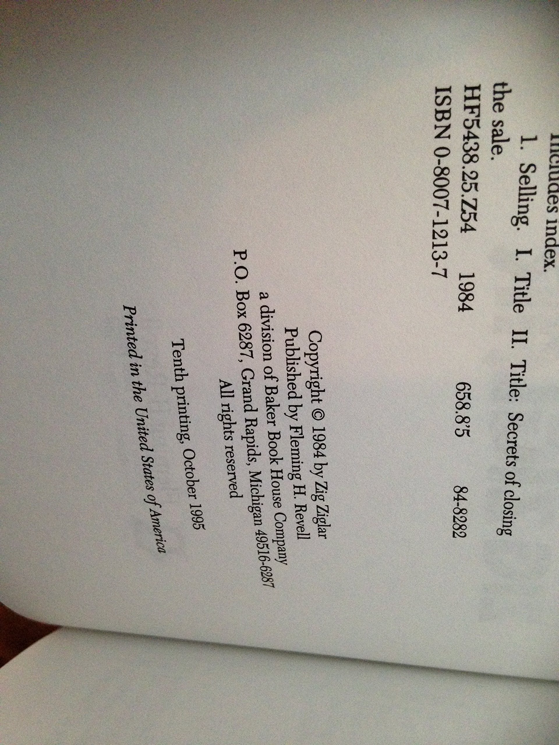 Zig Ziglar's Secrets of Closing the Sale used book depot