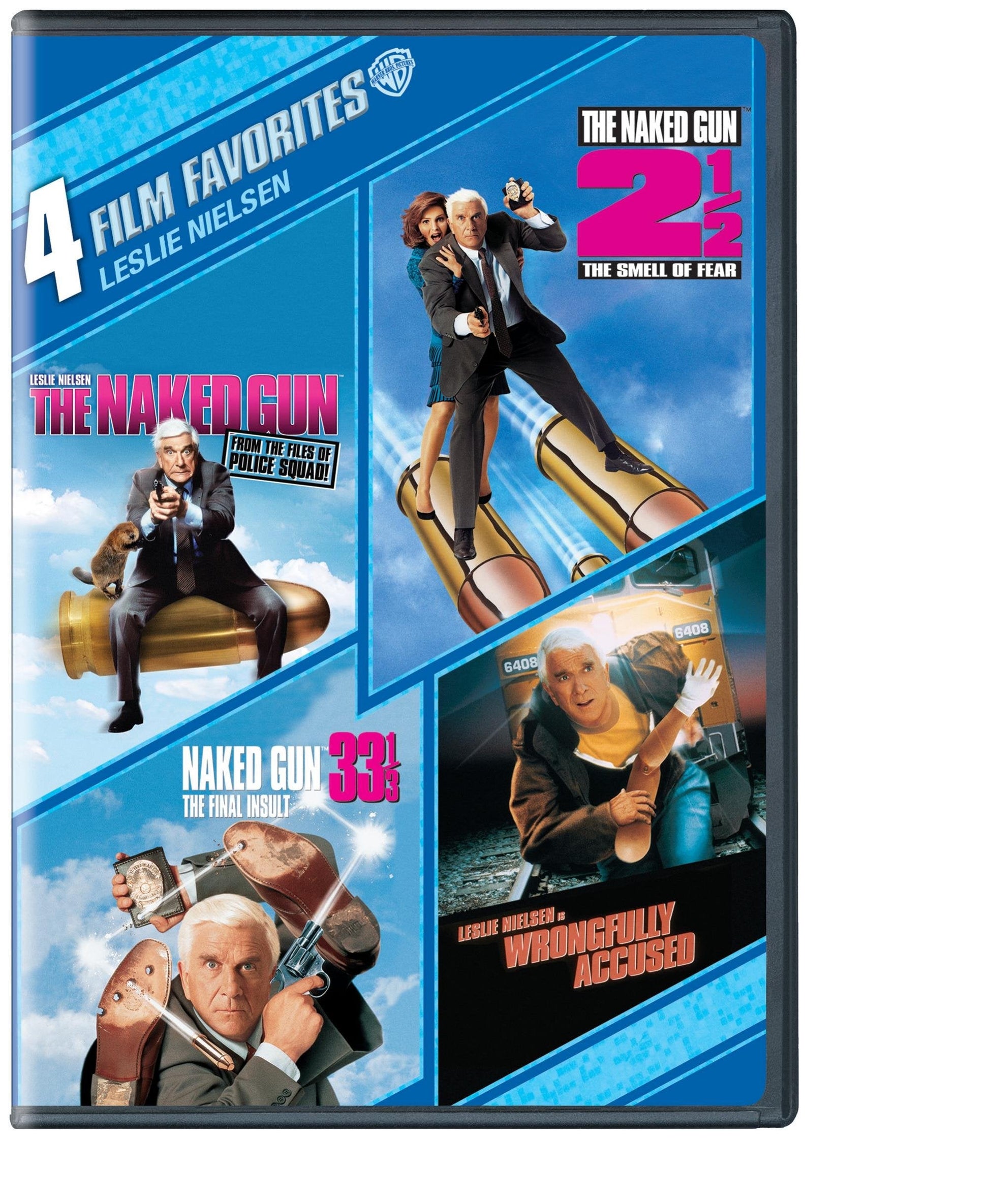 4 Film Favorites: Leslie Nielsen (Naked Gun From The Files Of Police Squad, Naked Gun 2 & 1/2 : The Smell Of Fear, Naked Gun 33 1/3: The Final Insult, Wrongfully Accused) used book depot