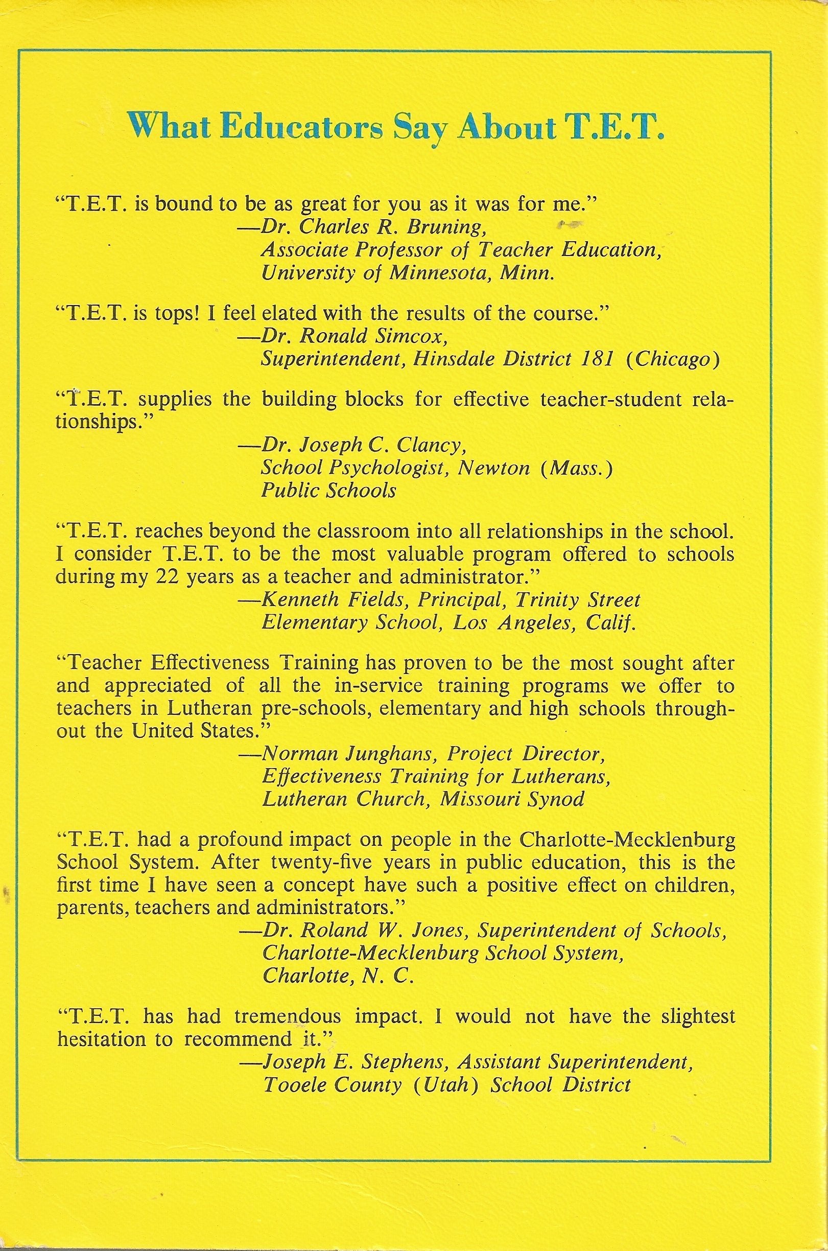 T.E.T.: Teacher Effectiveness Training used book depot