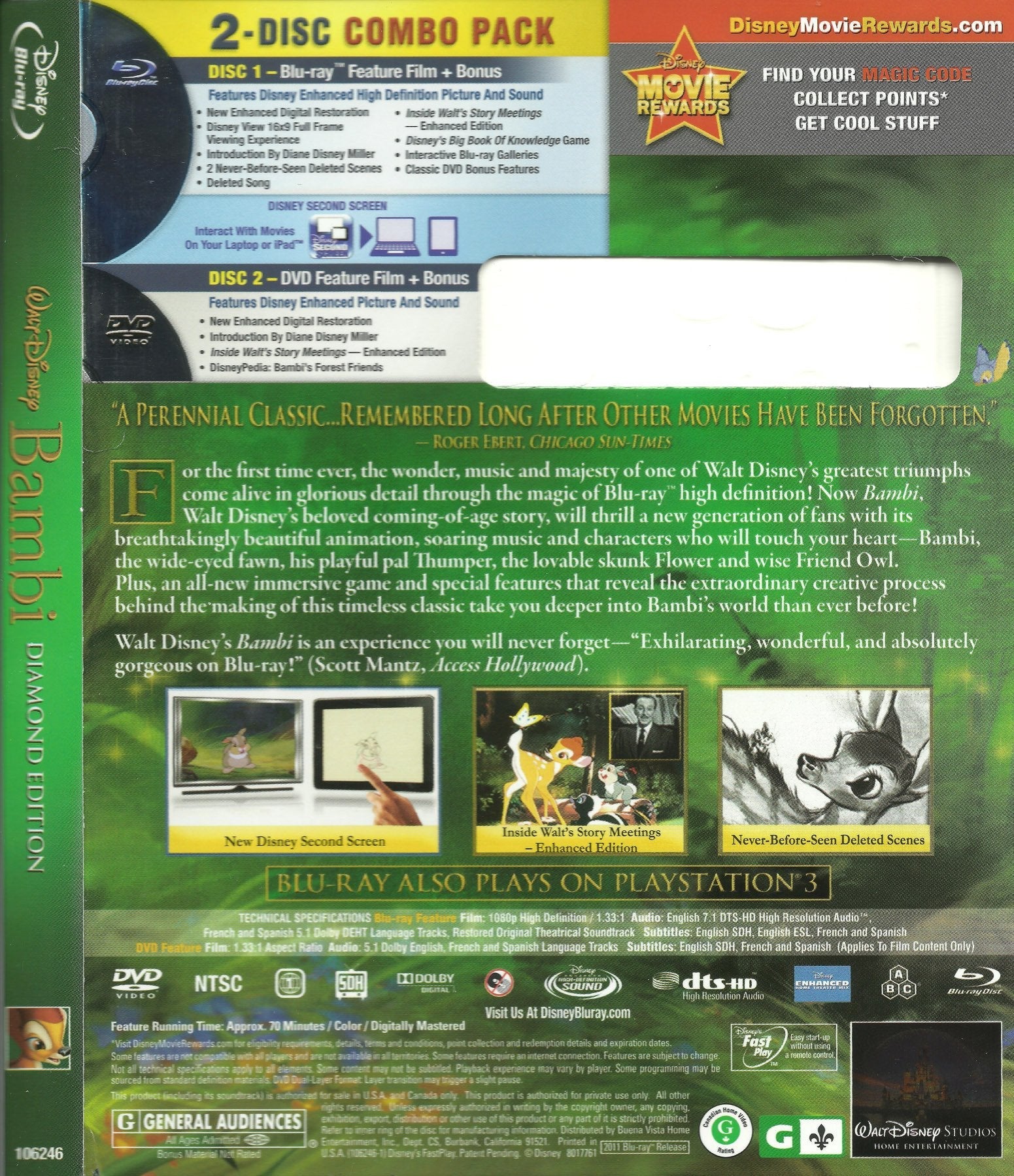 Bambi (Two-Disc Diamond Edition Blu-ray/DVD Combo in Blu-ray Packaging) used book depot