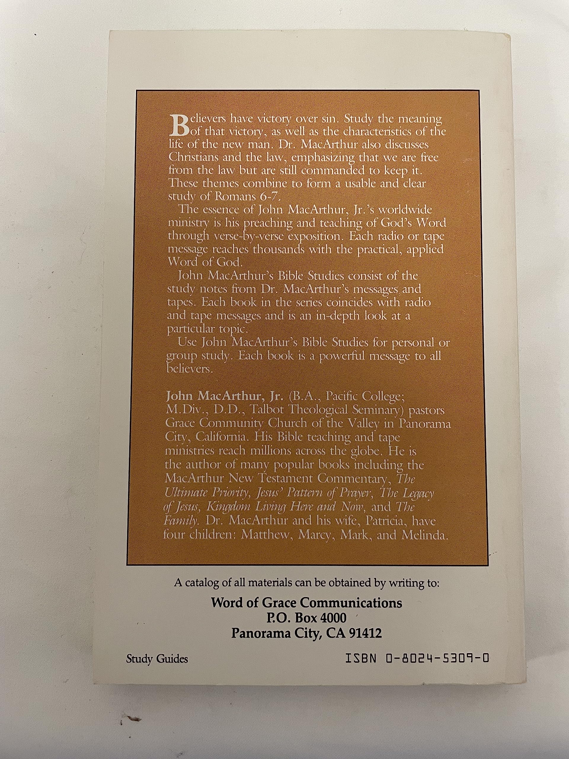 Freedom from Sin (John Macarthur's Bible Studies) used book depot
