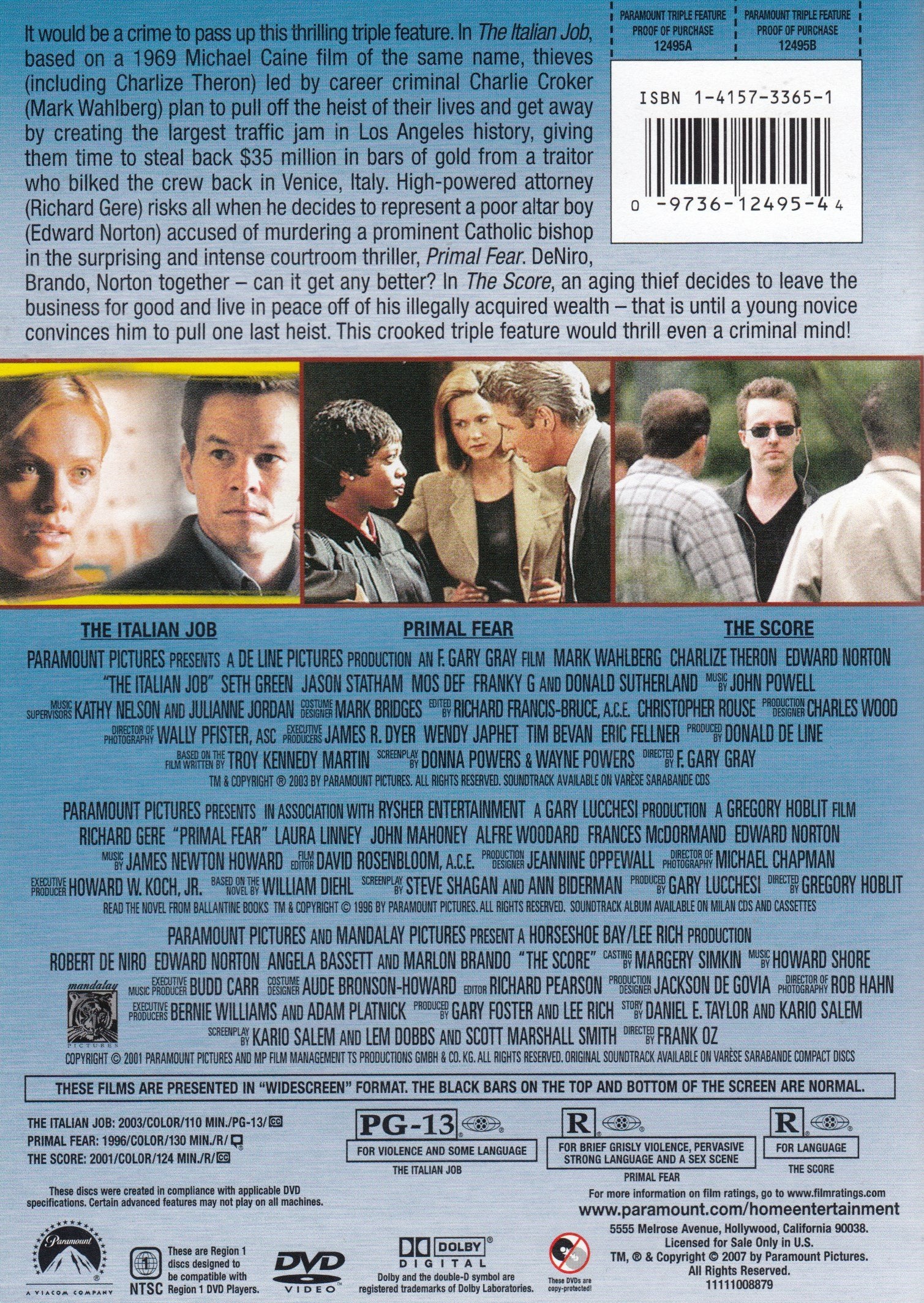 The Italian Job / Primal Fear / The Score (Triple Feature) [DVD] used book depot