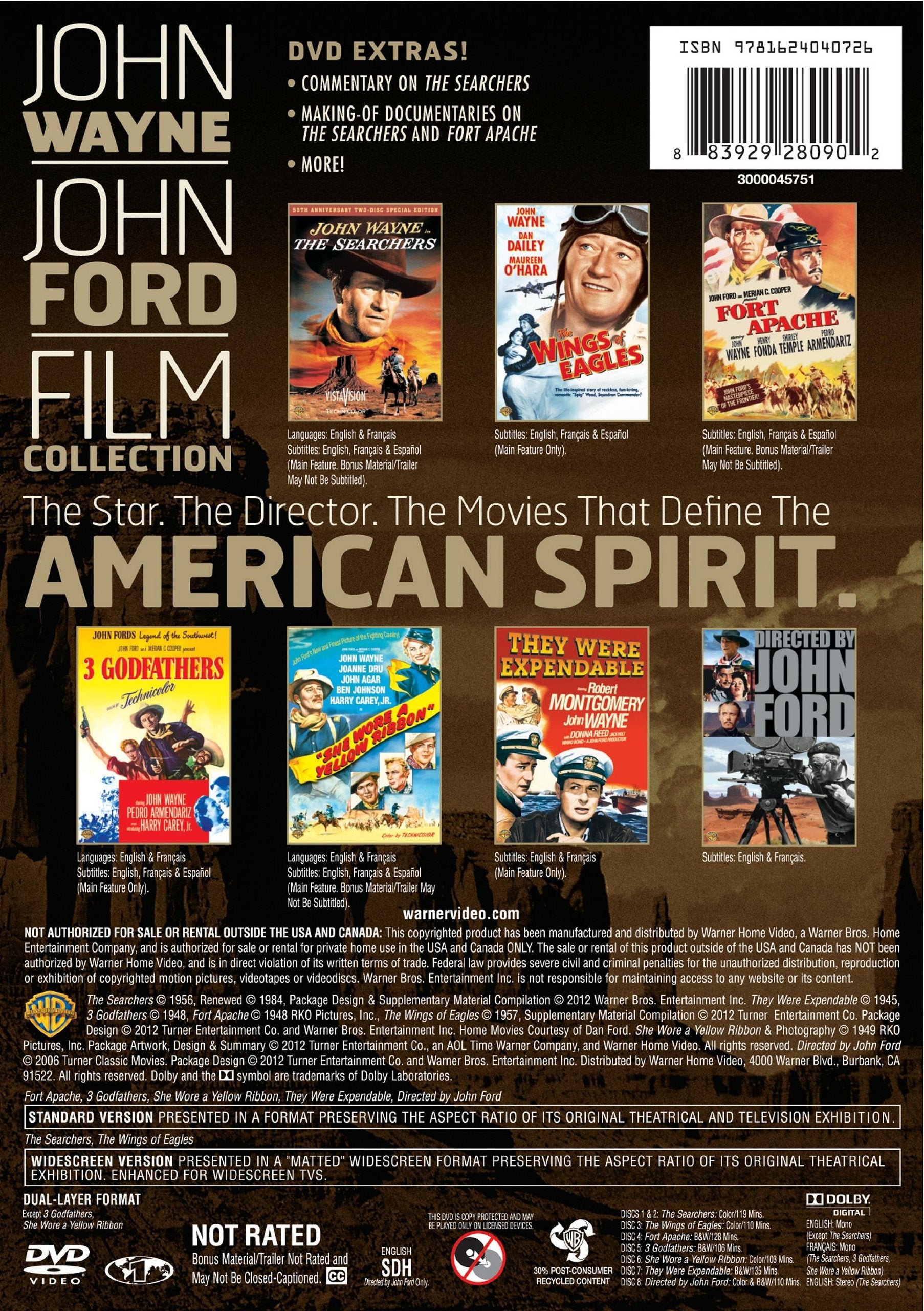 John Wayne: John Ford Film Collection (The Searchers / Fort Apache / She Wore a Yellow Ribbon / They Were Expendable / 3 Godfathers / The Wings of Eagles) used book depot