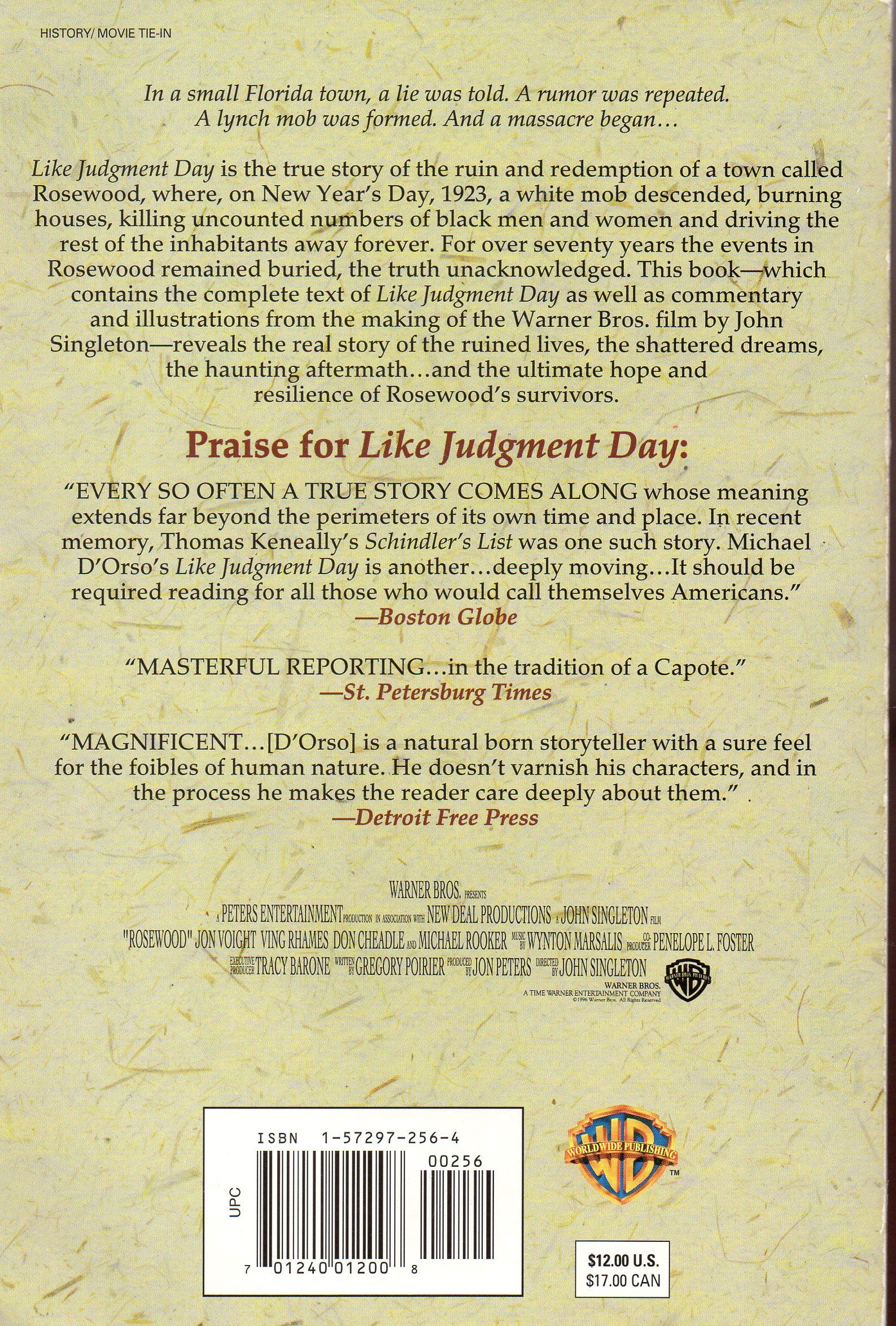LIKE JUDGMENT DAY, The Ruin and Redemption of a Town Called Rosewood (Movie Tie-In to ROSEWOOD) used book depot