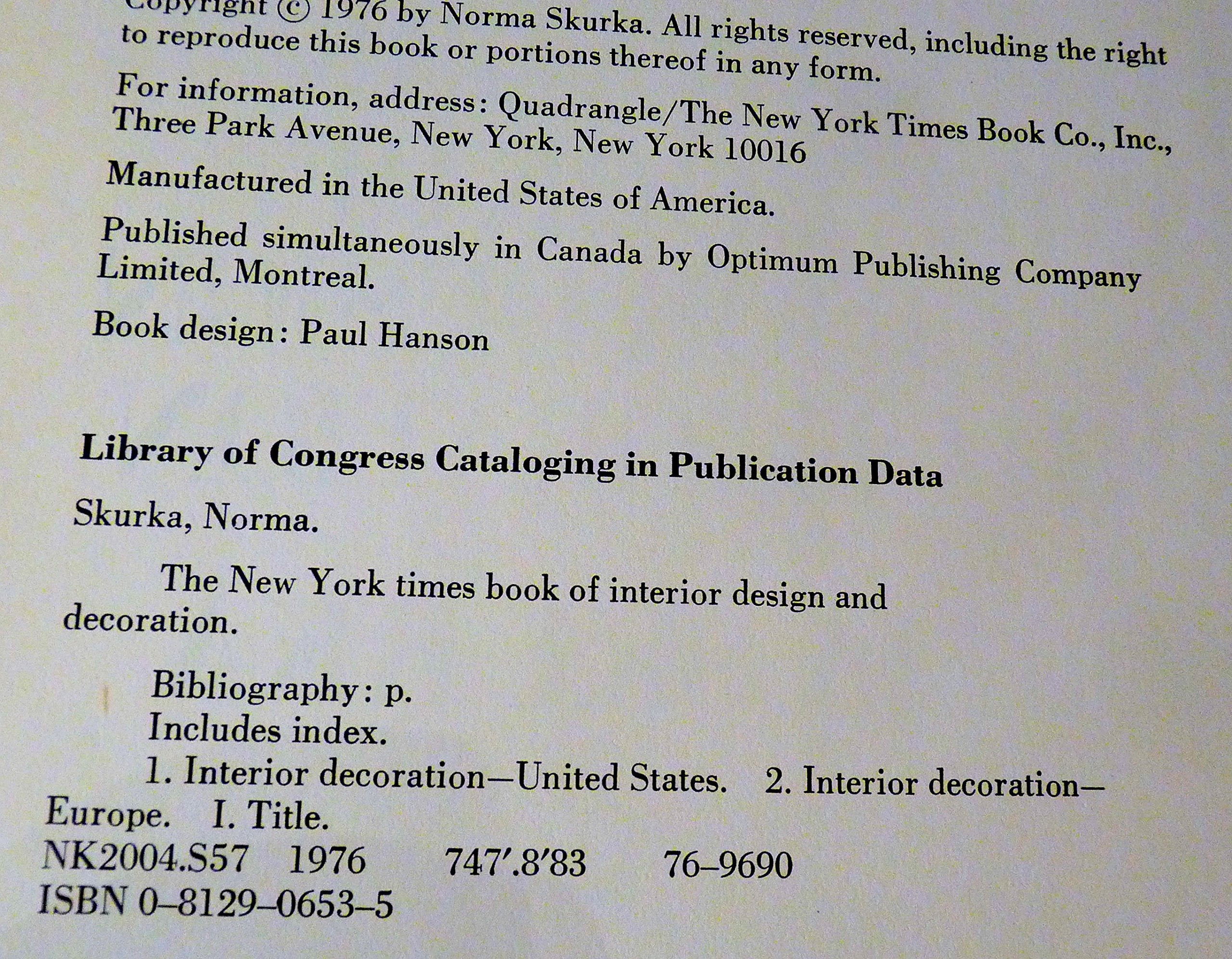 The New York Times Book of Interior Design and Decoration used book depot