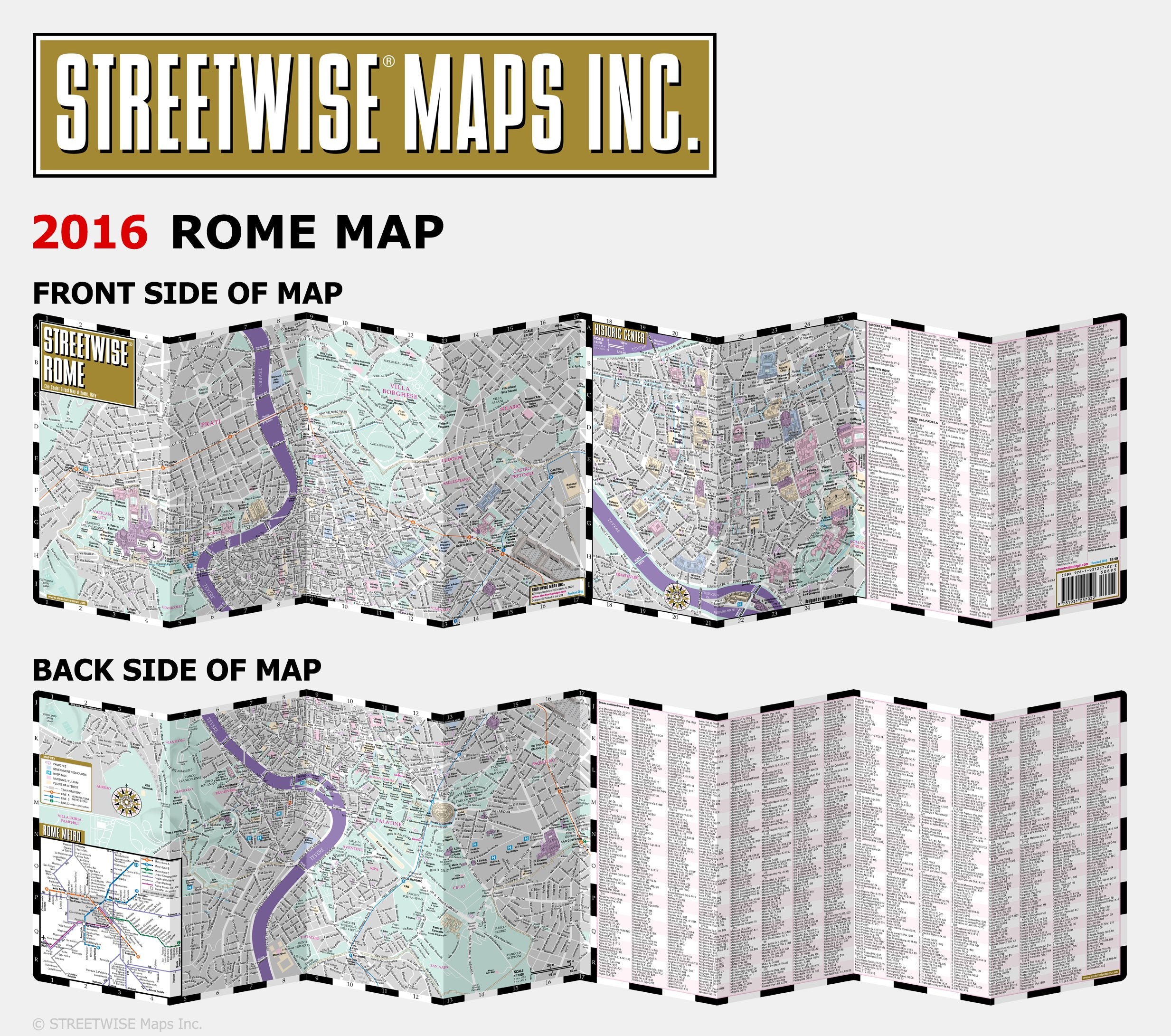 Streetwise Rome Map - Laminated City Center Street Map of Rome, Italy - Folding pocket size travel map with metro map, subway