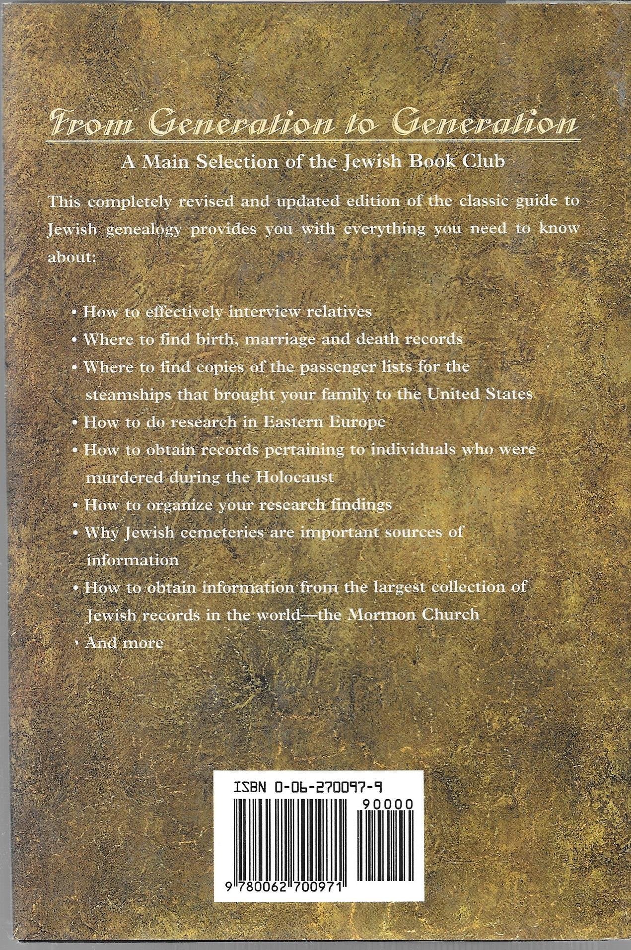 From Generation to Generation: How to Trace Your Jewish Genealogy and Family History by Arthur Kurzweil (1994-06-03)