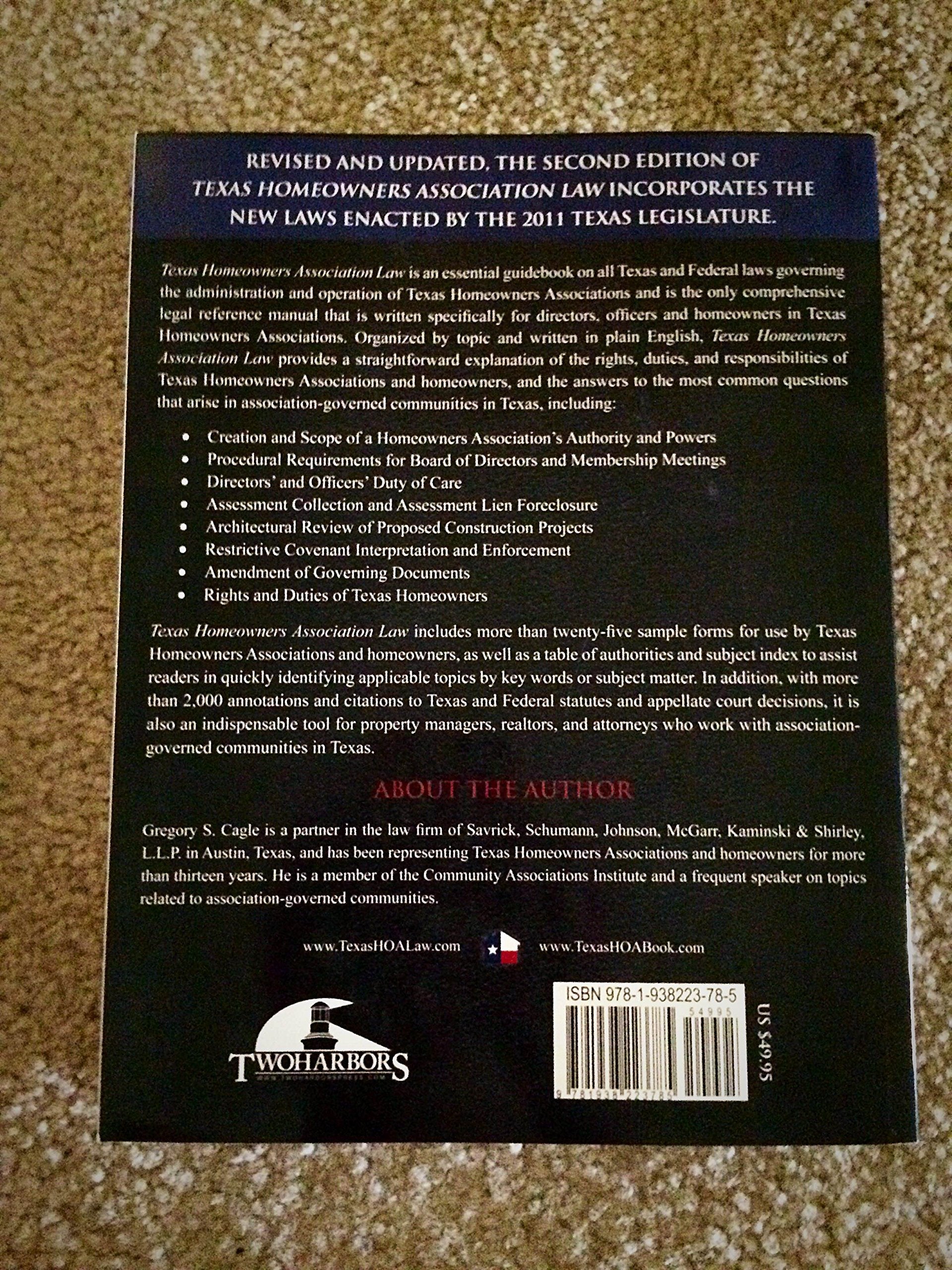 Texas Homeowners Association Law: The Essential Legal Guide for Texas Homeowners Associations and Homeowners used book depot