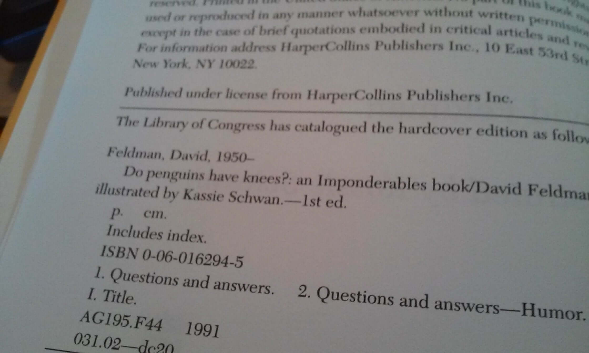 Do Penguins Have Knees?: An Imponderables Book used book depot
