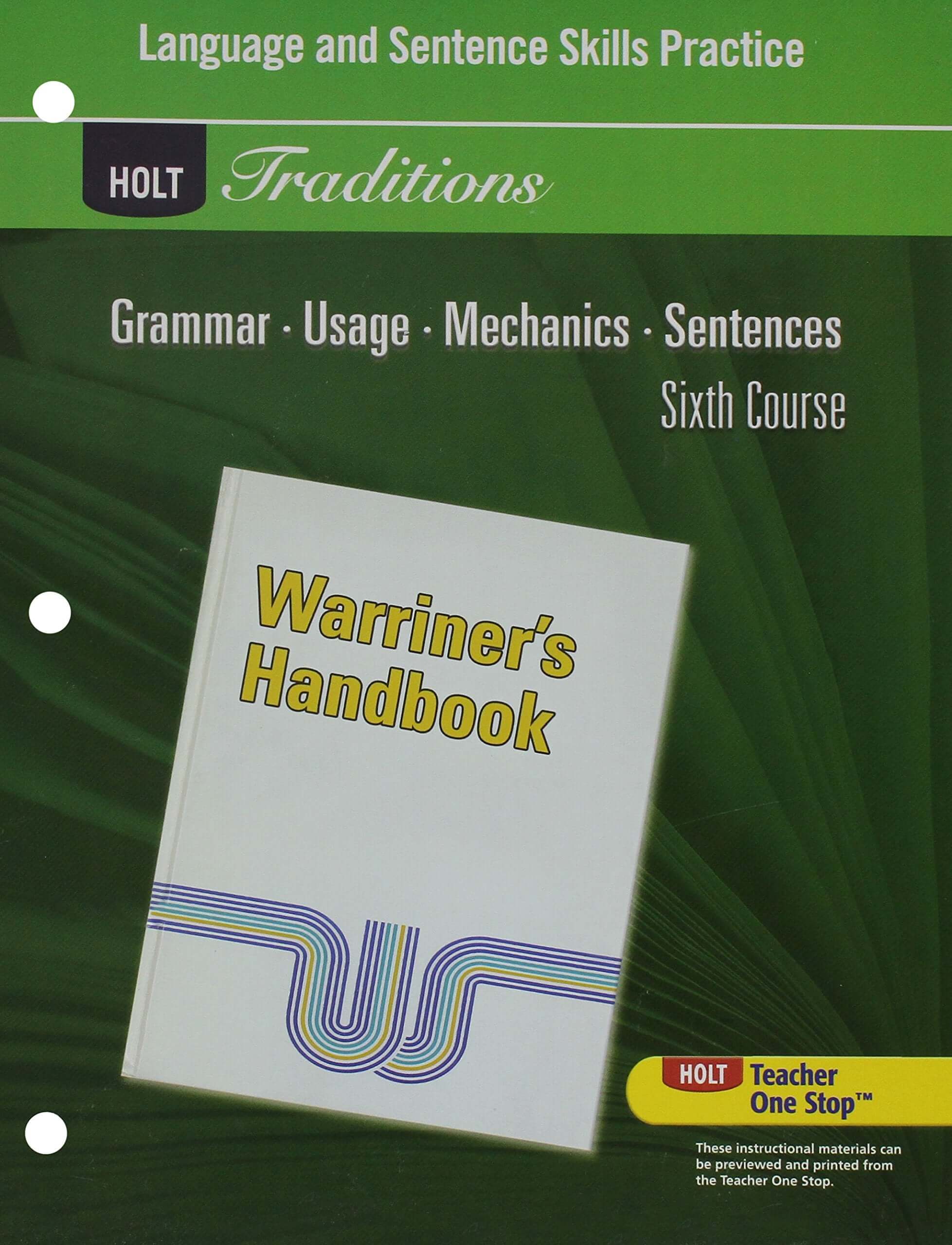 Language and Sentence Skills Practice for Warriner's Handbook, 6th Course (Holt Traditions) used book depot